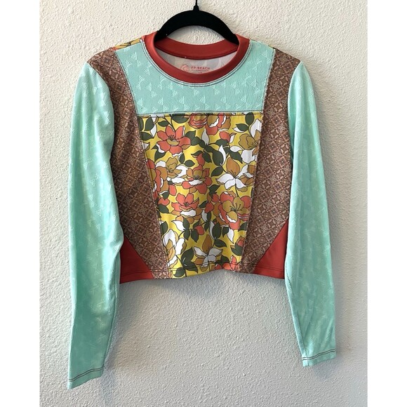 Free People Beach Jesse Surf Rashie Size L Long Sleeve Swim Top Patchwork Floral - Picture 1 of 15